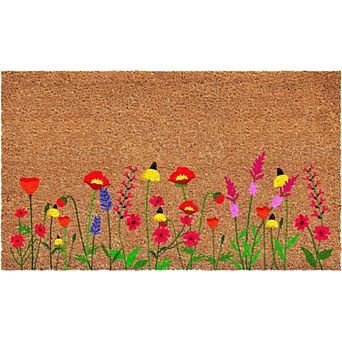 HomeRoots 17" X 29" Brown Red And Green Floral Outdoor Coir Door Mat