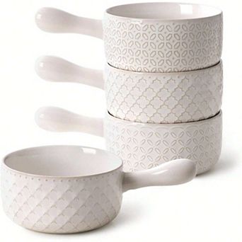 Ceramic Soup Bowls with Handles, 18 Oz Capacity, Oven Safe, Microwave & Dishwasher Safe, Set of 4