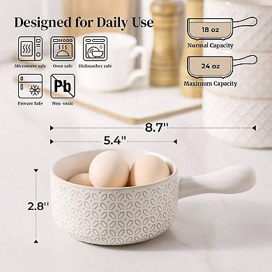 Ceramic Soup Bowls with Handles, 18 Oz Capacity, Oven Safe, Microwave & Dishwasher Safe, Set of 4