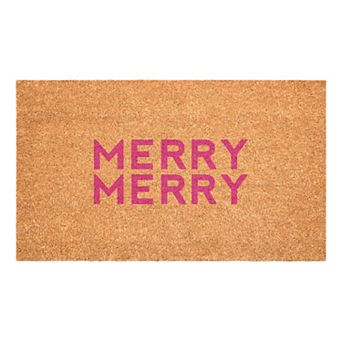 HomeRoots 17" X 29" Brown And Pink Christmas Outdoor Coir Door Mat