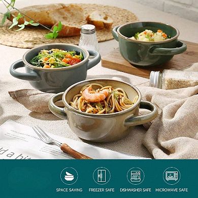 Ceramic Soup Bowls with Handles - Elegant, Stackable, and Easy to Clean