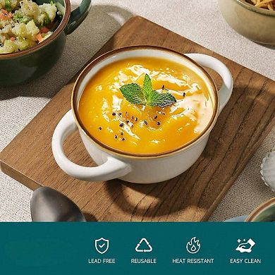 Ceramic Soup Bowls with Handles - Elegant, Stackable, and Easy to Clean