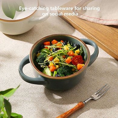 Ceramic Soup Bowls with Handles - Elegant, Stackable, and Easy to Clean