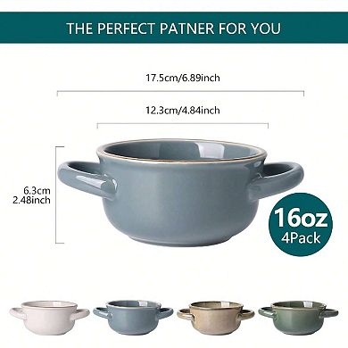 Ceramic Soup Bowls with Handles - Elegant, Stackable, and Easy to Clean