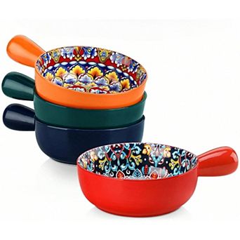 4 Bohemian Ceramic Soup Bowls, 23 Oz Capacity, Oven to Table, Microwave Dishwasher Safe