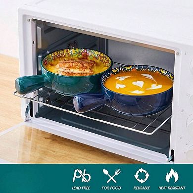 4 Bohemian Ceramic Soup Bowls, 23 Oz Capacity, Oven to Table, Microwave Dishwasher Safe