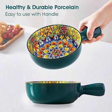 4 Bohemian Ceramic Soup Bowls, 23 Oz Capacity, Oven to Table, Microwave Dishwasher Safe