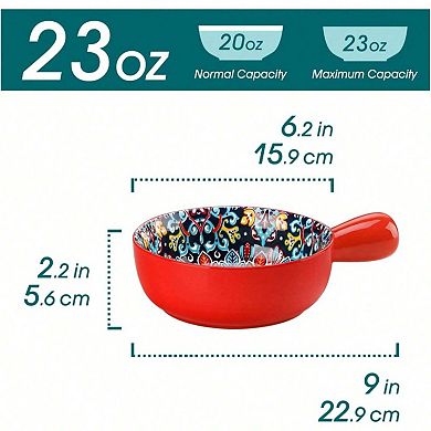 4 Bohemian Ceramic Soup Bowls, 23 Oz Capacity, Oven to Table, Microwave Dishwasher Safe