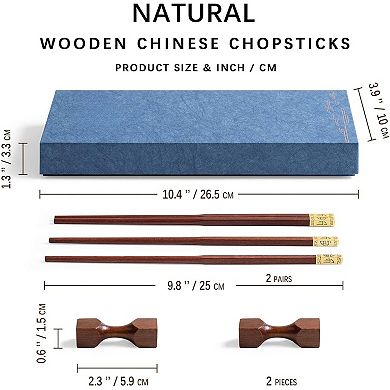 2 Pairs of 9.2 Inch Reusable Chopsticks, Concave-shaped Rest + Grooved Chop Sticks Set