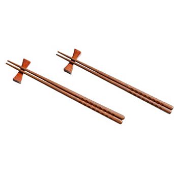 2 Pairs of 9.2 Inch Reusable Chopsticks, Concave-shaped Rest + Grooved Chop Sticks Set