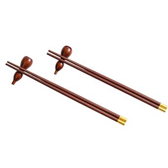 2 Pairs of 9.2 Inch Reusable Chopsticks, Concave-shaped Rest + Grooved Chop Sticks Set