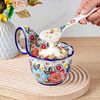 Handmade Ceramic Soup Bowl with Handle, 18 Oz Capacity, Microwave & Dishwasher Safe