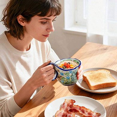 Handmade Ceramic Soup Bowl with Handle, 18 Oz Capacity, Microwave & Dishwasher Safe