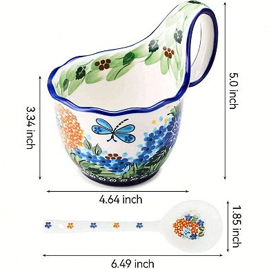 Handmade Ceramic Soup Bowl with Handle, 18 Oz Capacity, Microwave & Dishwasher Safe