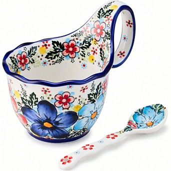 Handmade Ceramic Soup Bowl with Handle, 18 Oz Capacity, Microwave & Dishwasher Safe