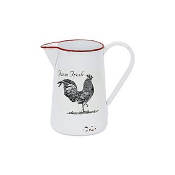 HomeRoots 8" Black And White Metal Farm Fresh Chicken Decorative Jug