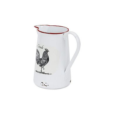 HomeRoots 8" Black And White Metal Farm Fresh Chicken Decorative Jug
