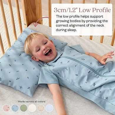 Organic Toddler Pillow - Low Profile, GOTS Cotton, Breathable, Machine Washable