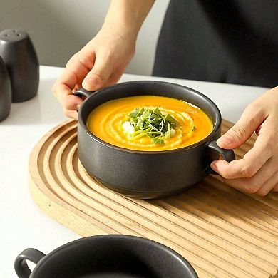 Ceramic Soup Bowls with Handles, Stackable, Farmhouse Style, Microwave, Dishwasher, Oven Safe