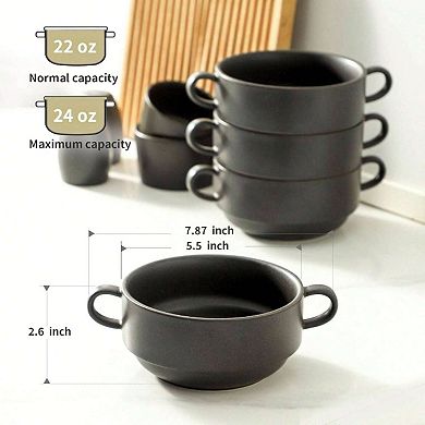 Ceramic Soup Bowls with Handles, Stackable, Farmhouse Style, Microwave, Dishwasher, Oven Safe