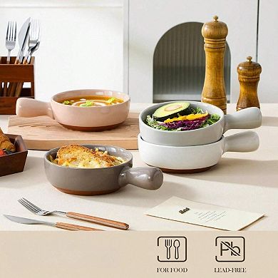 Ergonomic Handle Soup Bowls, Multifunctional, Microwave & Dishwasher Safe, Stackable