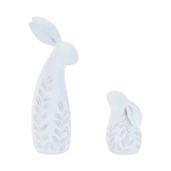 HomeRoots Set of Two White Polyresin Rabbit Figurines