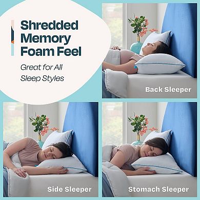 Shredded Gel Memory Foam Pillow, Queen Size - Soft & Cooling - Pack of 2