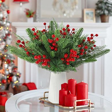 60 PCS Artificial Pine Branches Christmas Faux Pine Greenery Stems
