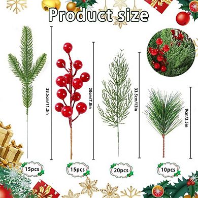 60 PCS Artificial Pine Branches Christmas Faux Pine Greenery Stems