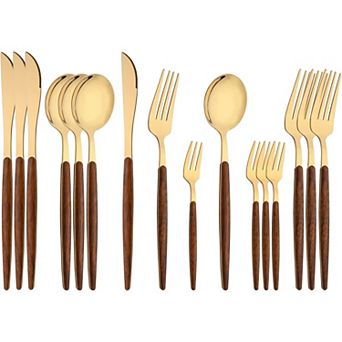 16 pc Silverware Set with Cake Fork, Stainless Steel Flatware Cutlery Set, Dishwasher Safe