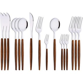 16 pc Silverware Set with Cake Fork, Stainless Steel Flatware Cutlery Set, Dishwasher Safe