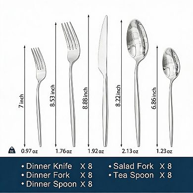 Stainless Steel Flatware Set, 18/10 Grade, Ideal for Home, Restaurant, Wedding, 40-piece
