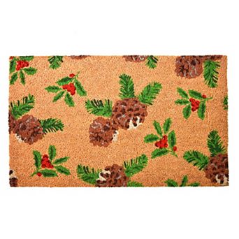 HomeRoots 17" X 29" Brown Red And Green Christmas Outdoor Coir Door Mat