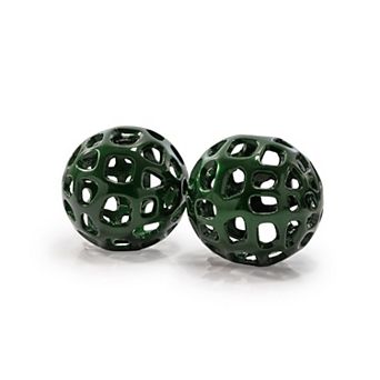 HomeRoots Set of Two Green Aluminum Hand Painted Decorative Orbs