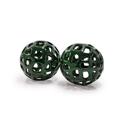 HomeRoots Set of Two Green Aluminum Hand Painted Decorative Orbs