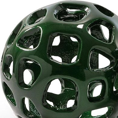 HomeRoots Set of Two Green Aluminum Hand Painted Decorative Orbs