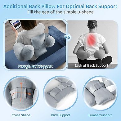 Crochet Pillow, Reading Pillow for Laptop with Extra Back Pillow for Support, Gaming Pillow