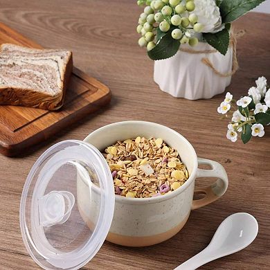 2 Handcrafted Ceramic Soup Mugs with Lid & Spoon - Perfect for Daily Use