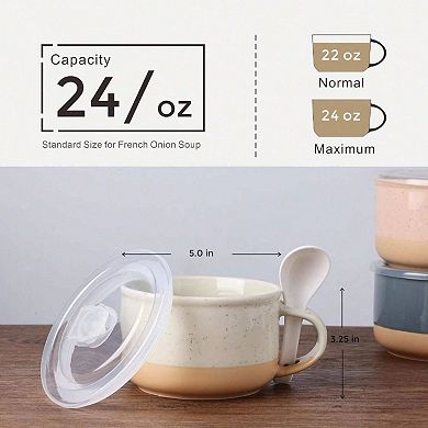2 Handcrafted Ceramic Soup Mugs with Lid & Spoon - Perfect for Daily Use
