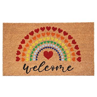 HomeRoots 17" X 29" Brown And Red Rainbow Welcome Outdoor Coir Door Mat
