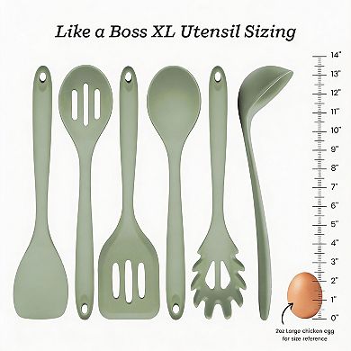 XL Silicone Cooking Utensils Set - 6 Pieces - Heat Resistant to 600F - Non-Stick - Easy Clean