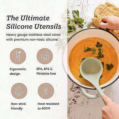 XL Silicone Cooking Utensils Set - 6 Pieces - Heat Resistant to 600F - Non-Stick - Easy Clean