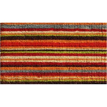 HomeRoots 24" X 36" Red Orange And Green Variegated Stripe Outdoor Coir Door Mat