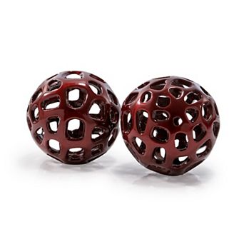 HomeRoots Set of Two Red Aluminum Hand Painted Decorative Orbs