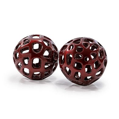 HomeRoots Set of Two Red Aluminum Hand Painted Decorative Orbs