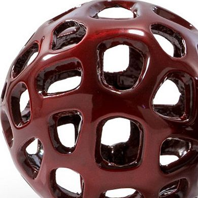 HomeRoots Set of Two Red Aluminum Hand Painted Decorative Orbs