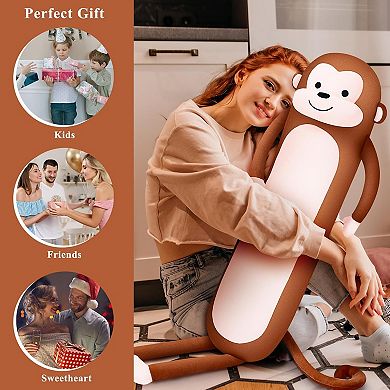 Long Monkey Stuffed Animal Plush Toy,40” Kawaii Large Huggable Sleeping Monkey Plush Pillow
