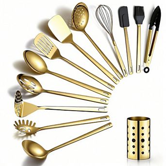 13 pc Gold Kitchen Utensil Set, Mirror Polish, Stainless Steel, Heat Resistant