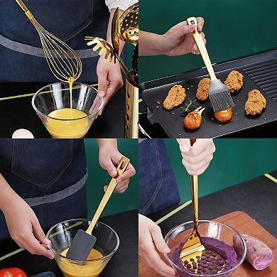 13 Piece Gold Kitchen Utensil Set, Mirror Polish, Stainless Steel, Heat Resistant