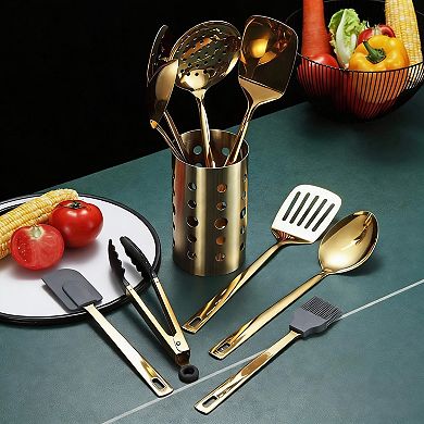 13 Piece Gold Kitchen Utensil Set, Mirror Polish, Stainless Steel, Heat Resistant